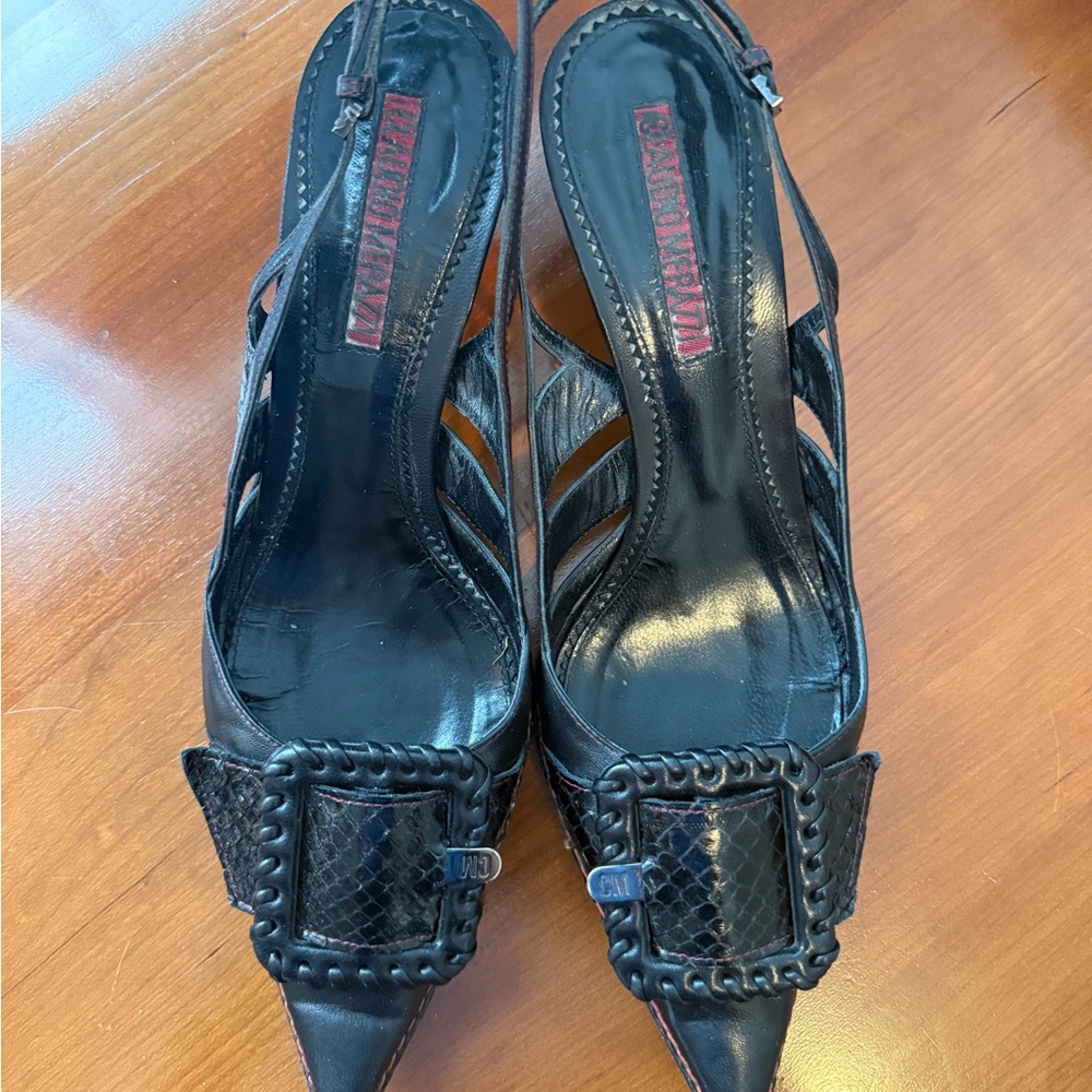 Claudio Merazzi blk leather kitten heel slingbacks SZ 39 ORIG $785 with box